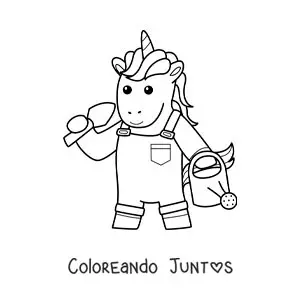 Imagen para colorear de un unicornio jardinero kawaii