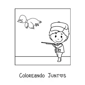 Imagen para colorear de un cazador apuntando a un pato
