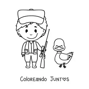 Imagen para colorear de un cazador junto a un pato