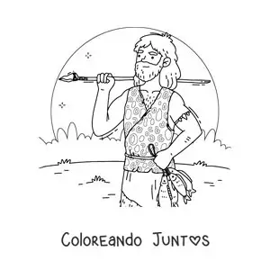 Imagen para colorear de un cavernícola cazando peces con una lanza