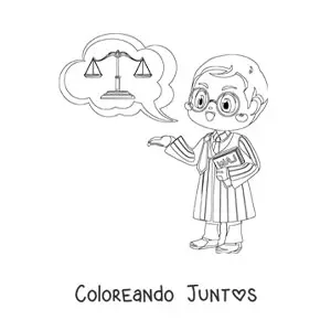 Imagen para colorear de un juez kawaii con toga