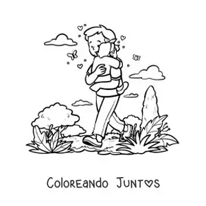 Imagen para colorear de un padre cargando a su hija en el parque
