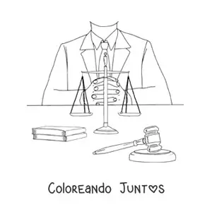 Imagen para colorear del torso de un abogado ante una balanza y un mazo