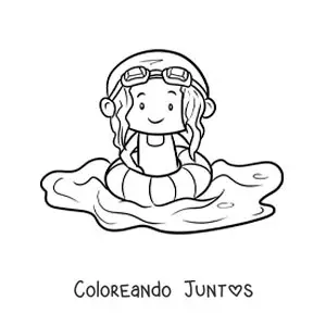 Una niña con flotador y lentes de natación en una piscina