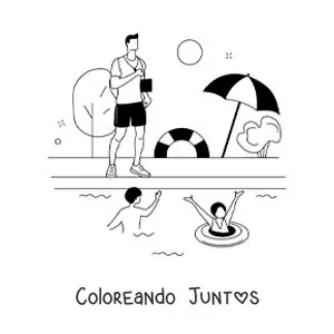 Imagen para colorear de una piscina municipal con su salvavidas