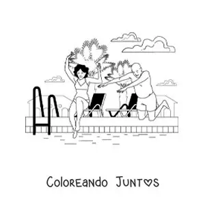 Imagen para colorear de una chica y un hombre lanzándose al agua en una piscina