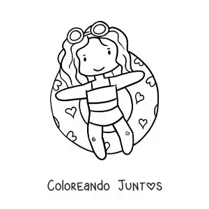 Imagen para colorear de una niña flotando en una piscina