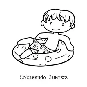 Imagen para colorear de un niño flotando en una piscina