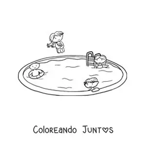 Imagen para colorear de niños en una fiesta en la piscina