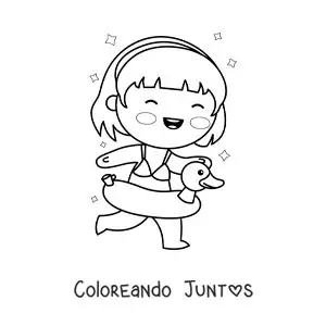 Imagen para colorear de una niña corriendo con un flotador de pato