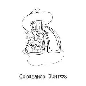 Imagen para colorear de un niño con flotadores en un tobogán en la piscina
