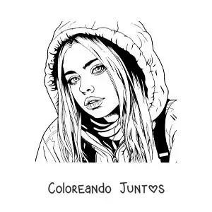 Imagen para colorear de la cantante Billie Eilish en estilo realista
