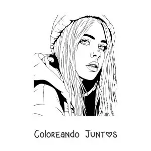 Imagen para colorear de un retrato de Billie Eilish animada