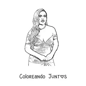 Imagen para colorear de un retrato de Karol G con vestido a lápiz