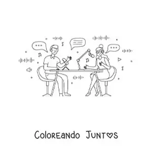 Un hombre y una mujer grabando un podcast
