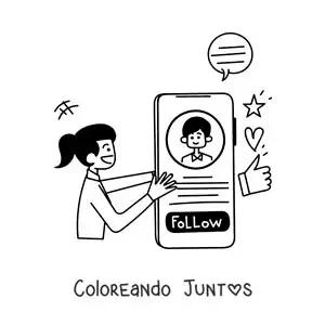 Imagen para colorear de una chica siguiendo a un chico en las redes sociales