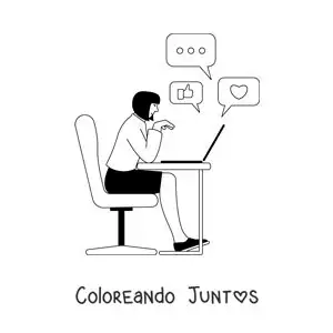 Imagen para colorear de una mujer conectada a las redes sociales en su laptop