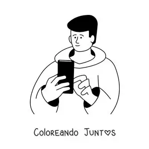 Imagen para colorear de un niño conectado a las redes sociales en su celular