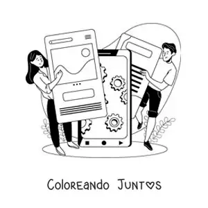 Imagen para colorear de dos jóvenes usando las redes sociales como medio de comunicación