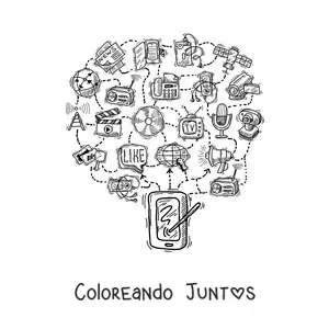 Imagen para colorear de un teléfono inteligente conectado a las redes sociales