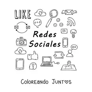 Imagen para colorear de símbolos de las redes sociales como medio de comunicación masiva