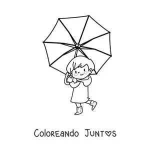 Imagen para colorear de una niña kawaii sonriendo con una sombrilla