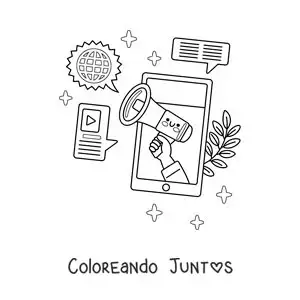 Imagen para colorear de un teléfono animado anunciando las últimas noticias en su pantalla