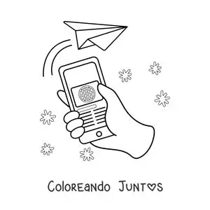 Imagen para colorear de un teléfono enviando un mensaje a través de las redes sociales