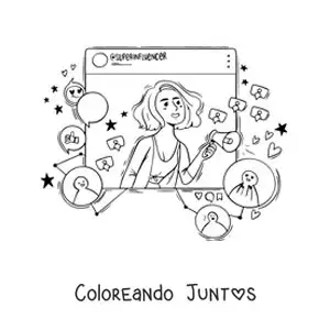 Imagen para colorear de una influencer animada en una red social