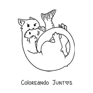 Imagen para colorear de un gato comiendo un pescado