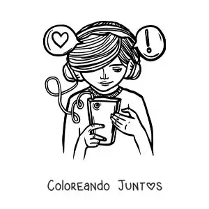 Imagen para colorear de una chica enviando mensajes desde su teléfono