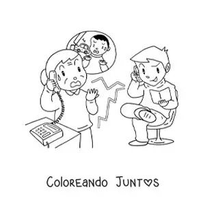 Imagen para colorear de una abuela preocupada en una estafa por llamada telefónica