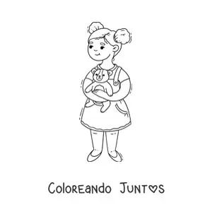 Imagen para colorear de una niña sujetando un oso de peluche
