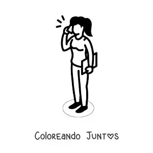 Imagen para colorear de una mujer hablando por teléfono