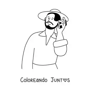 Imagen para colorear de un hombre con sombrero en una llamada telefónica