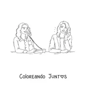 Imagen para colorear de dos amigas hablando por teléfono