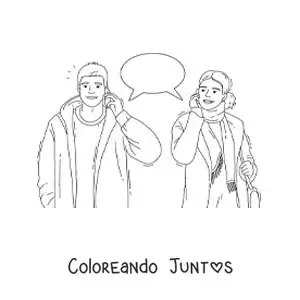 Imagen para colorear de una pareja hablando por teléfono
