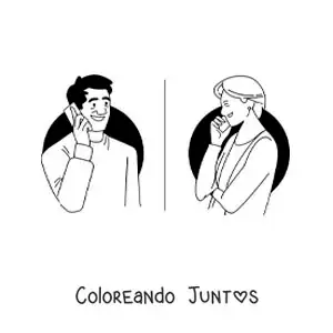 Imagen para colorear de un hombre y su madre hablando por teléfono