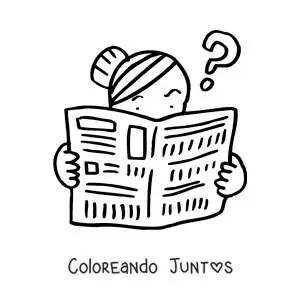Imagen para colorear de una mujer confundida leyendo el periódico