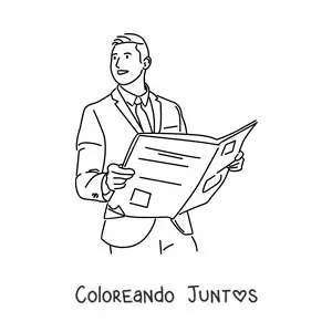 Imagen para colorear de un hombre con traje leyendo las noticias del periódico
