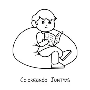 Imagen para colorear de un niño animado sentado leyendo el periódico