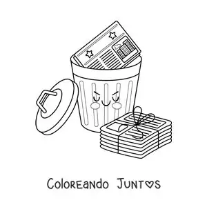 Imagen para colorear de varios periódicos en una papelera animada