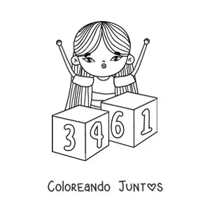 Imagen para colorear de una niña jugando con bloques enormes