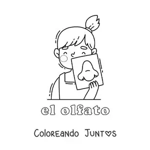 Imagen para colorear de una niña mostrando su nariz