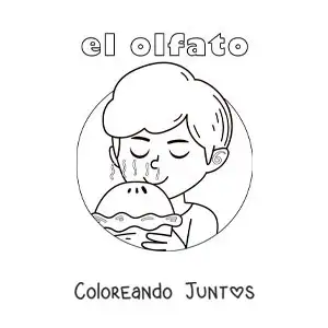 Un niño oliendo un pie recién salido del horno
