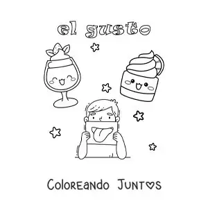 Imagen para colorear de dulces animados y el sentido del gusto