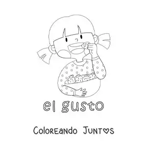 Imagen para colorear de una niña saboreando fresas con el sentido del gusto