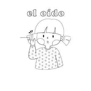 Imagen para colorear de una niña escuchando a través de un teléfono de vasos
