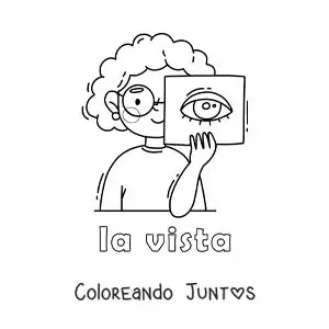 Imagen para colorear de una niña mostrando su ojo con el texto "la vista"