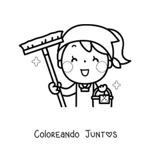 Imagen para colorear de una madre animada con artículos de limpieza